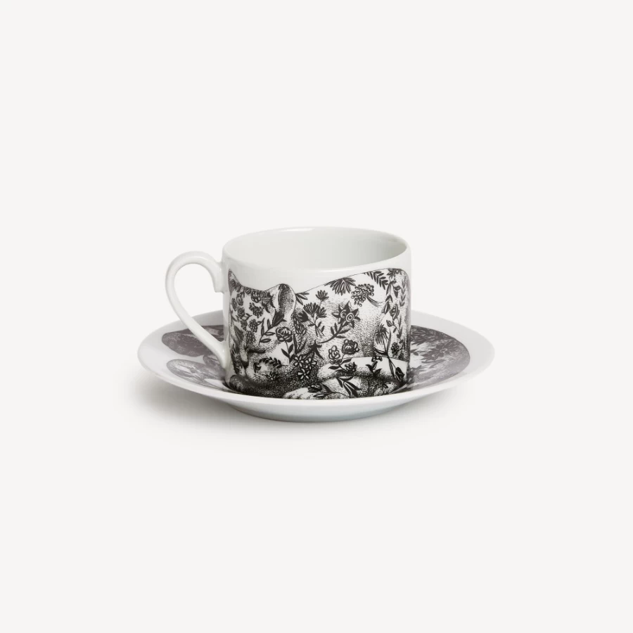 Fornasetti White and Black High Fidelity Fiorato Tea Cup