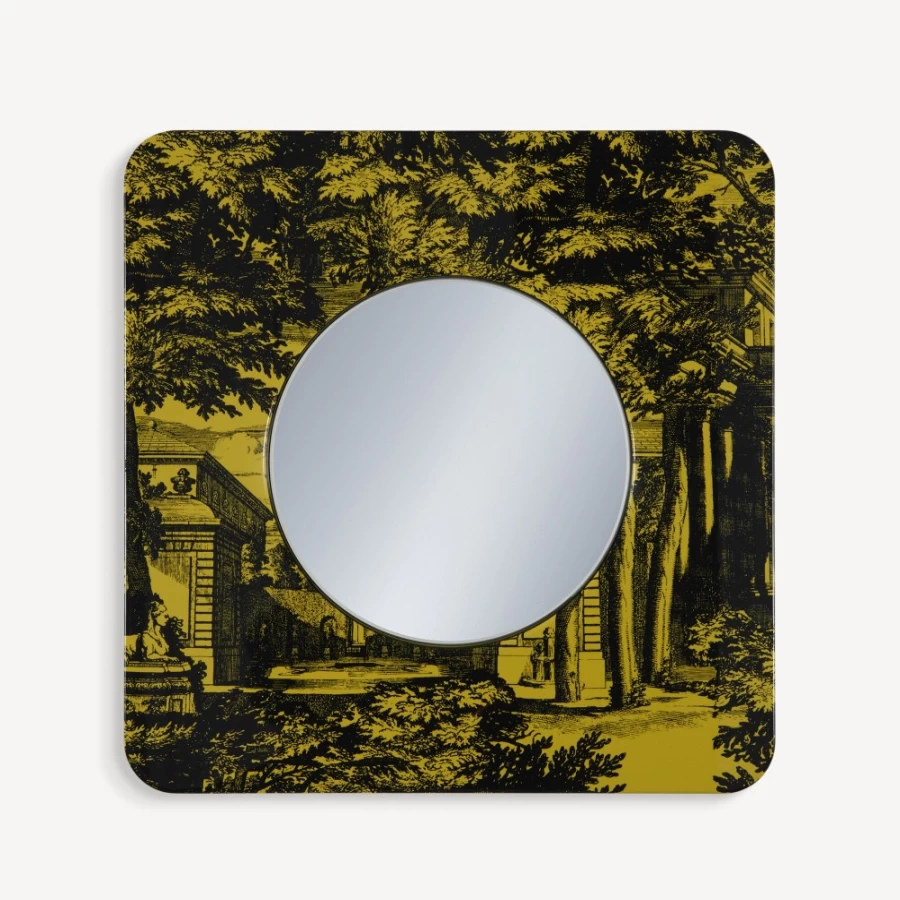 Fornasetti Giardino Settecentesco Black/Yellow Frame With Flat Mirror - Decorative Wall Art