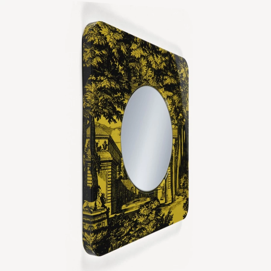 Fornasetti Giardino Settecentesco Black/Yellow Frame With Flat Mirror - Decorative Wall Art