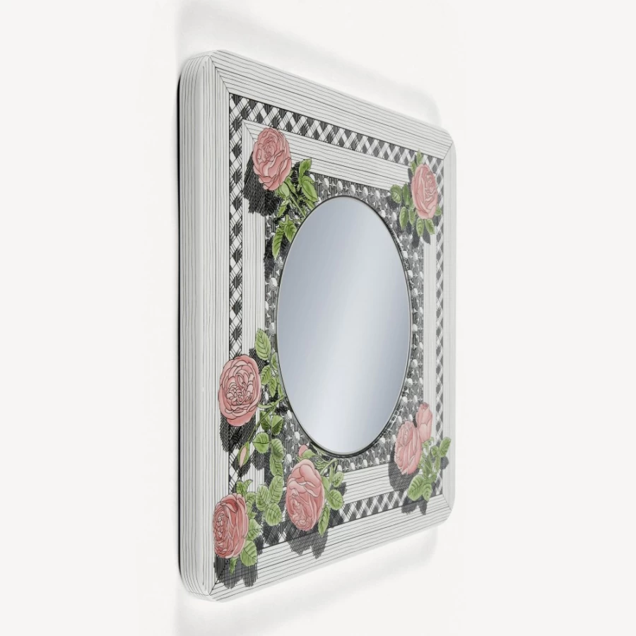 Fornasetti Multicolour Frame With Flat Mirror and Roses - Musciarabia Design