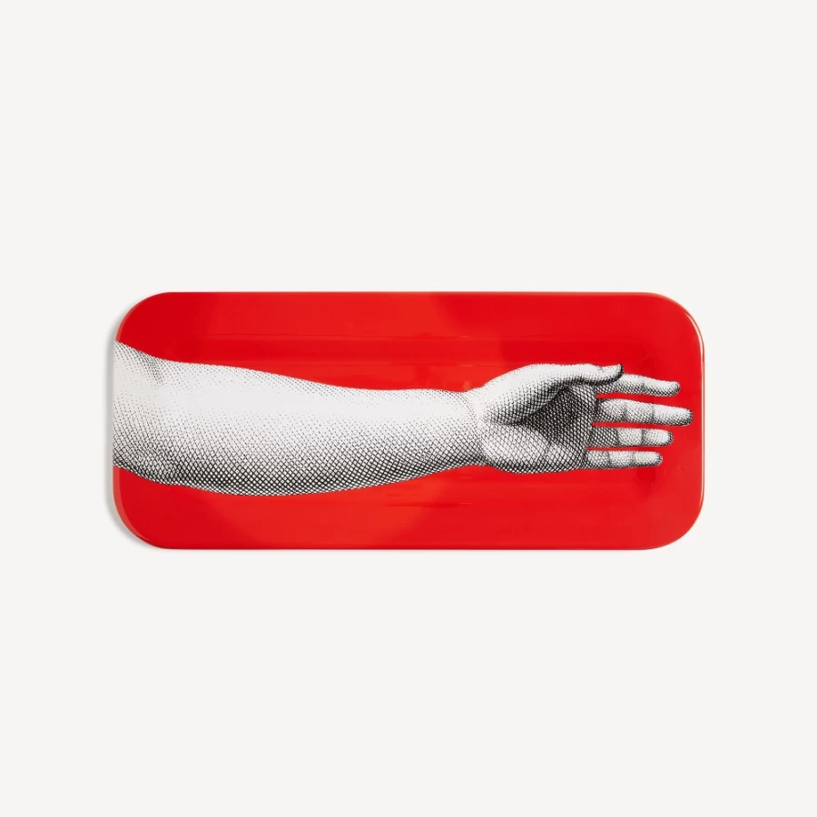 Fornasetti Tray Mano Decorative Tray in White, Black, and Red - Elegant Hand Design
