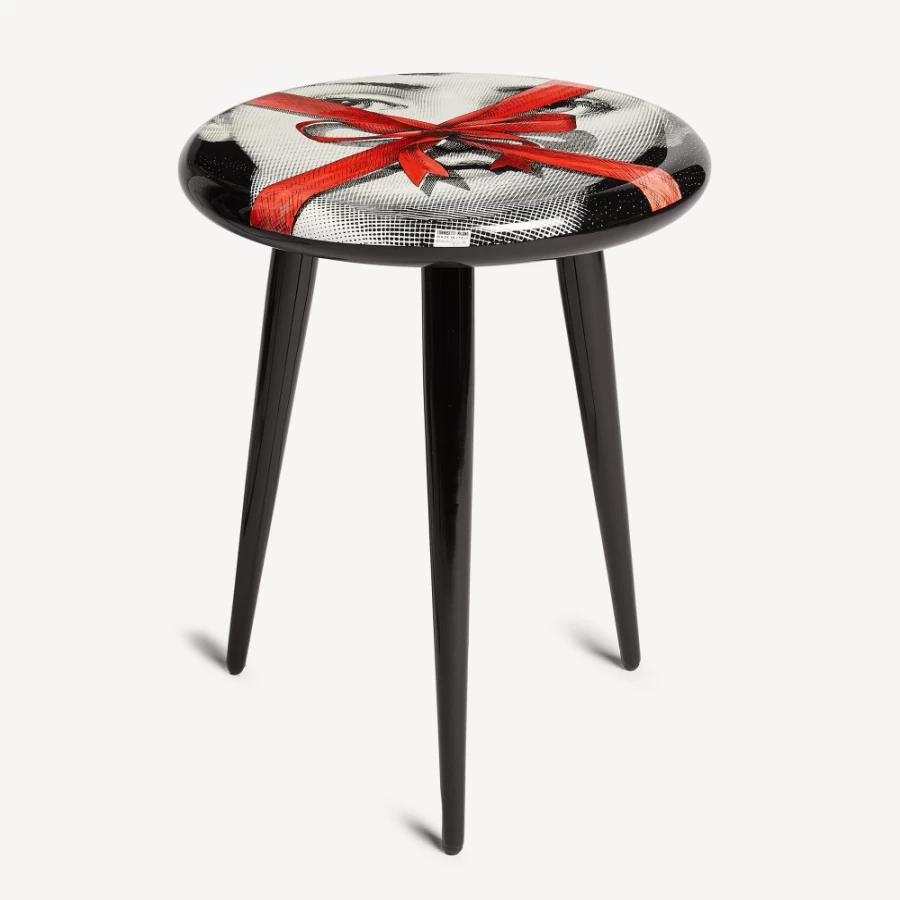 Fornasetti White Black Red Stool - Unique Designer Gift for Home Decor