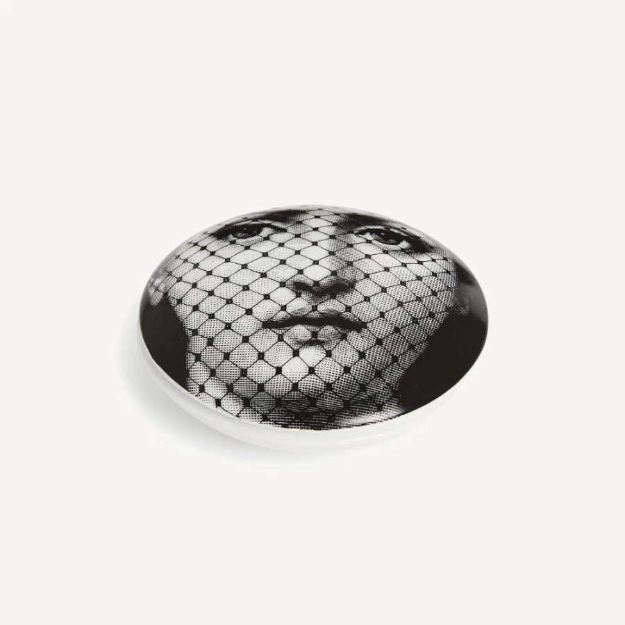 Fornasetti Round Box Tema E Variazioni N.78 in White and Black - Decorative Collectible Design