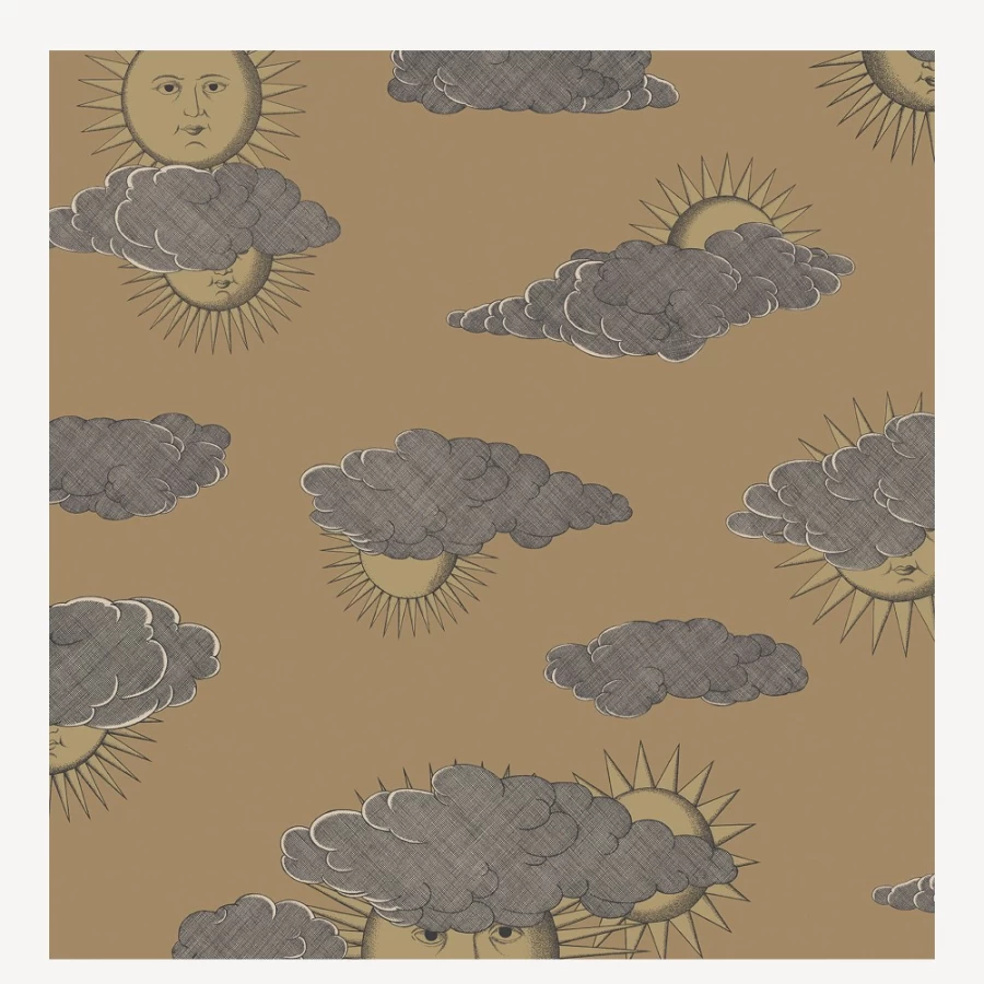 Fornasetti Gold On Gold Wallpaper Soli E Nuvole - Luxury Designer Wallpaper