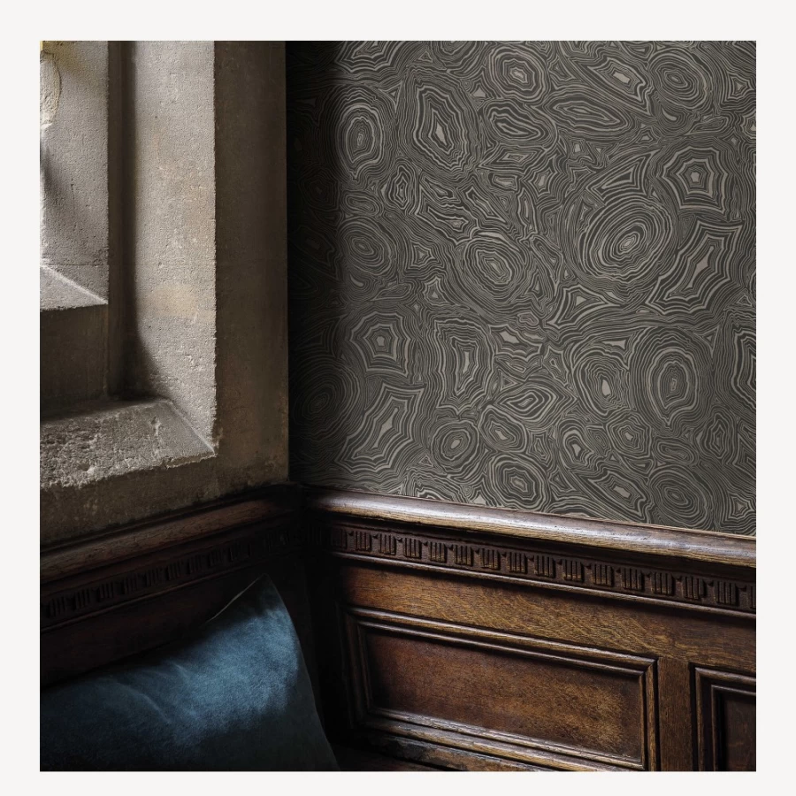 Fornasetti Malachite Wallpaper in Charcoal and Silver - Premium Designer Wall Covering