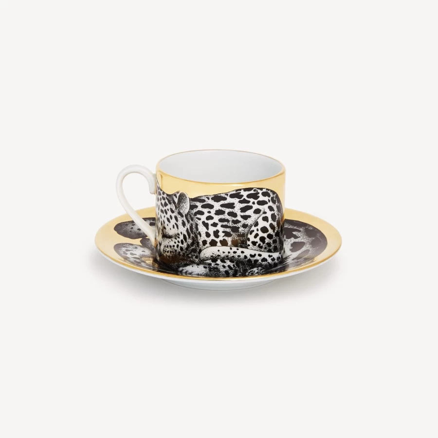 Fornasetti Leopardato Tea Cup - High Fidelity Ceramic Cup in White, Black & Gold