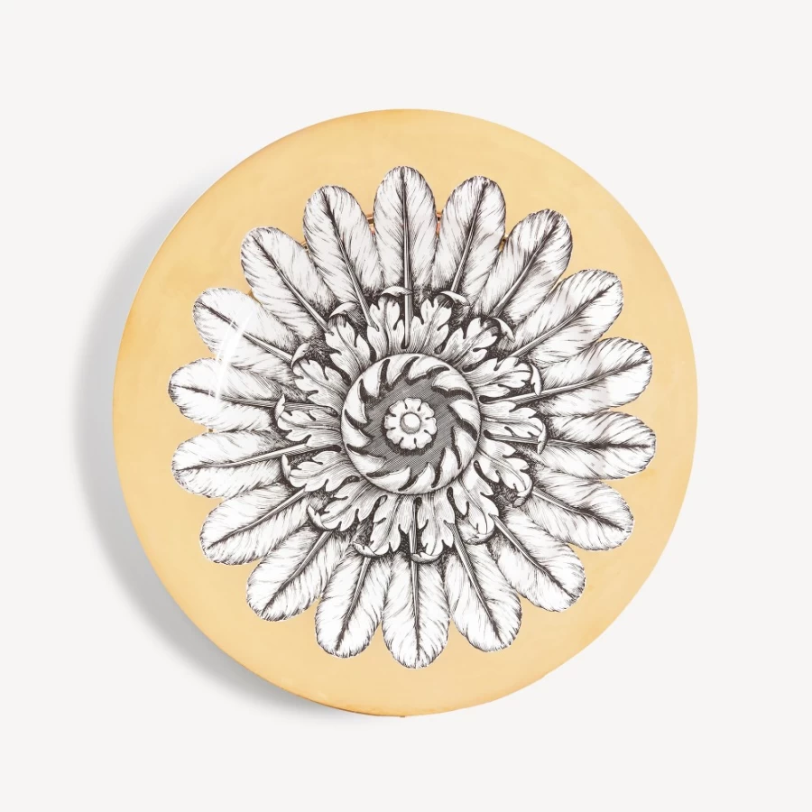Fornasetti Rim Plate Rosone N.2 Decorative Plate in White, Black, and Gold