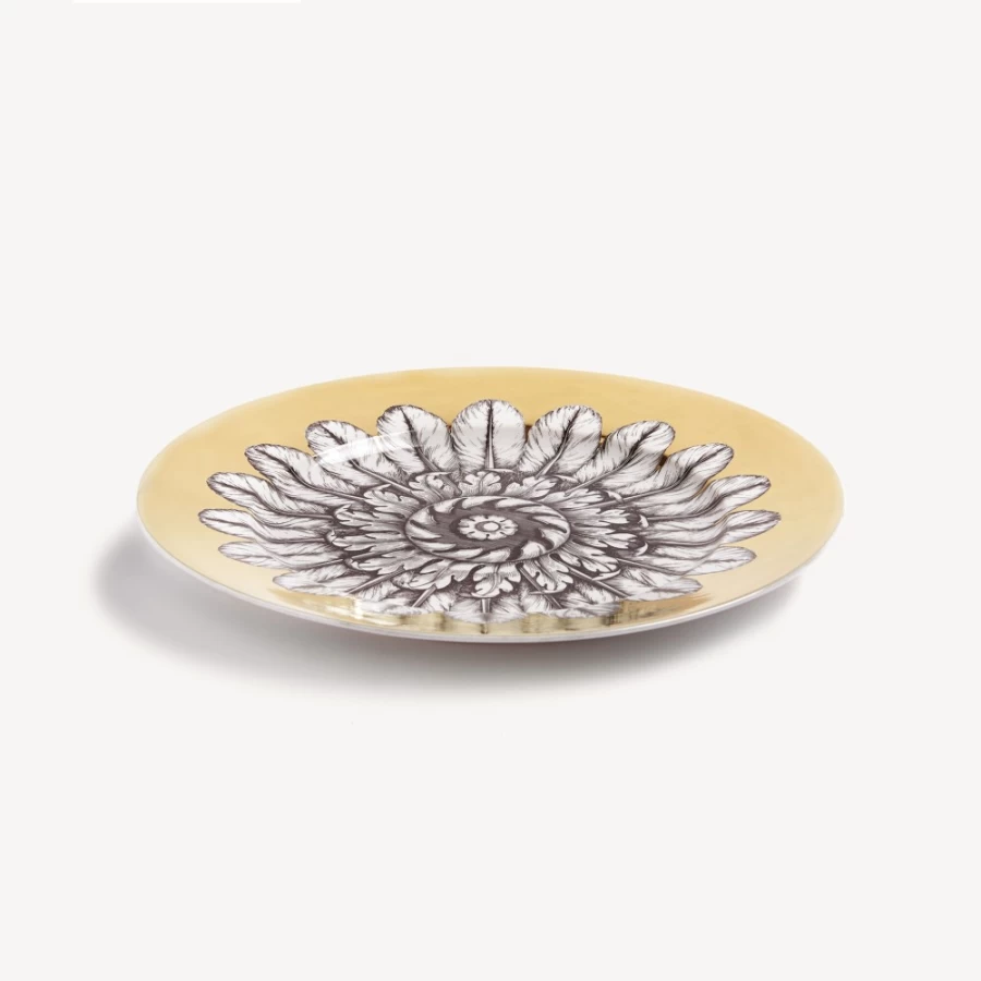 Fornasetti Rim Plate Rosone N.2 Decorative Plate in White, Black, and Gold