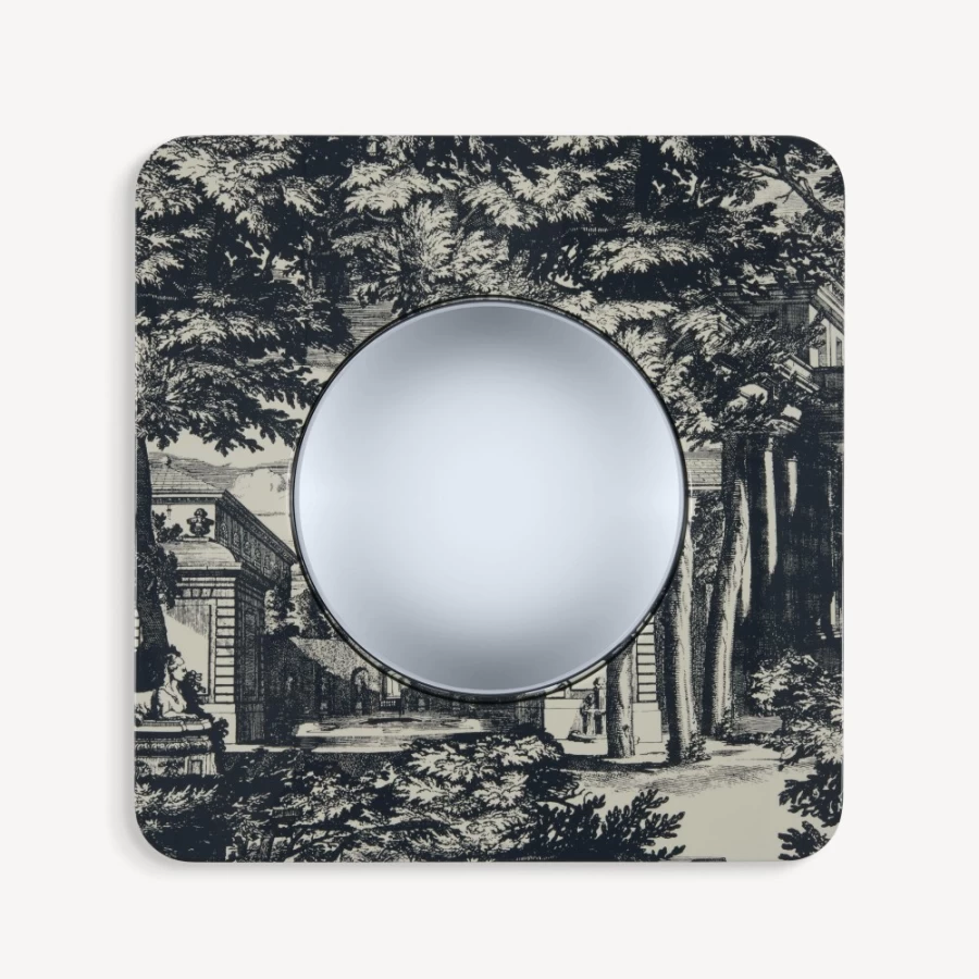 Fornasetti Blue Ivory Convex Mirror Frame Giardino Settecentesco Wall Decor