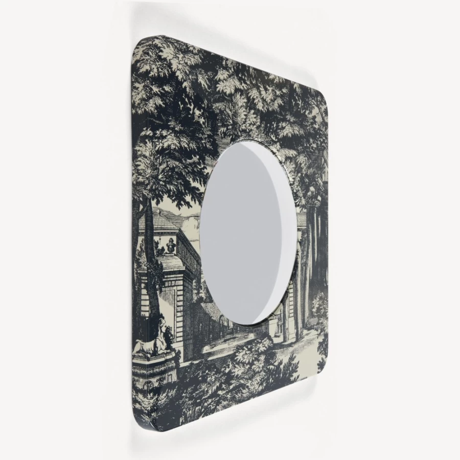 Fornasetti Blue Ivory Convex Mirror Frame Giardino Settecentesco Wall Decor