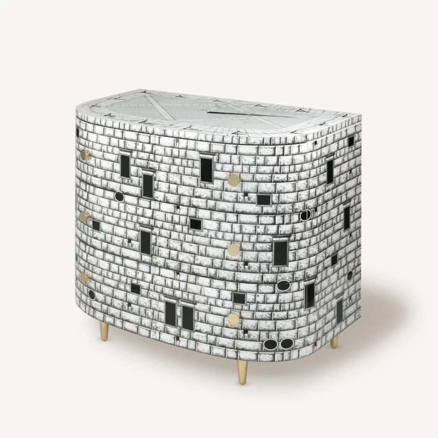 Fornasetti White and Black Curved Chest of Drawers - Architettura Design