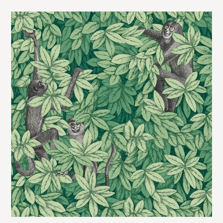 Fornasetti Forest Green Wallpaper - Foglie E Scimmie Design for Elegant Interiors