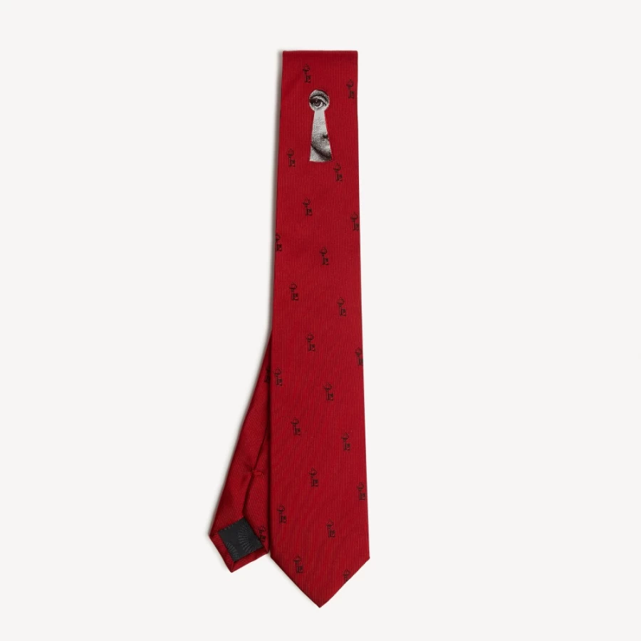 Fornasetti Red Tie Serratura Luxury Designer Silk Tie
