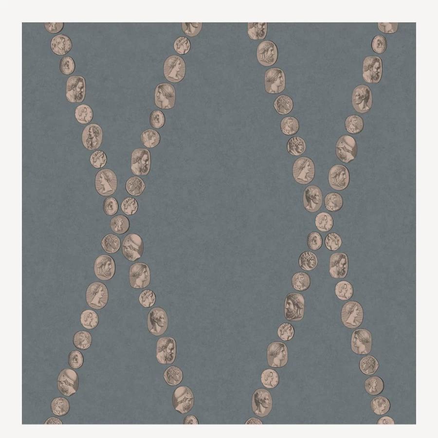 Fornasetti Cammei Wallpaper in Slate & Rose Gold - Luxury Designer Wall Covering