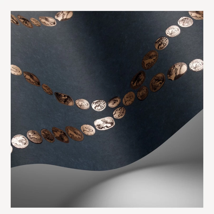 Fornasetti Cammei Wallpaper in Slate & Rose Gold - Luxury Designer Wall Covering