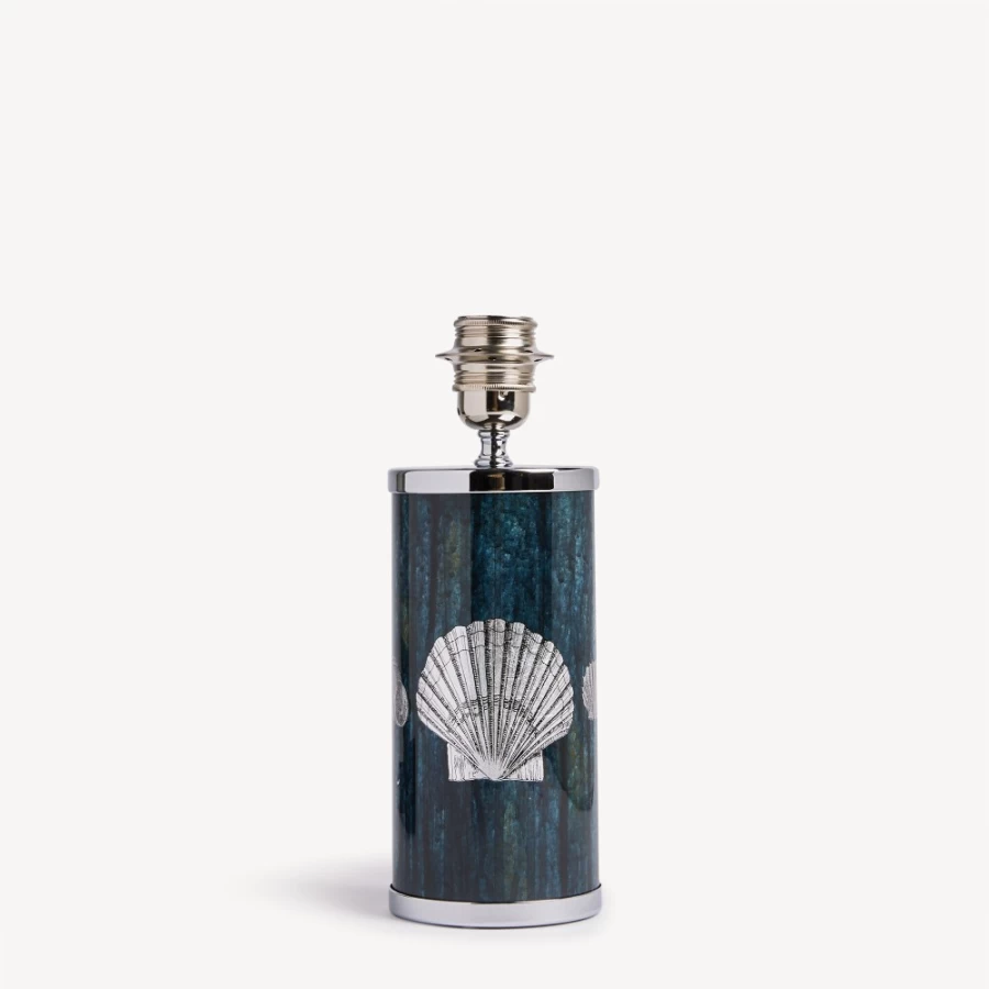 Fornasetti Silver and Blue Giro Di Conchiglie Small Lamp - Decorative Shell Design Table Light