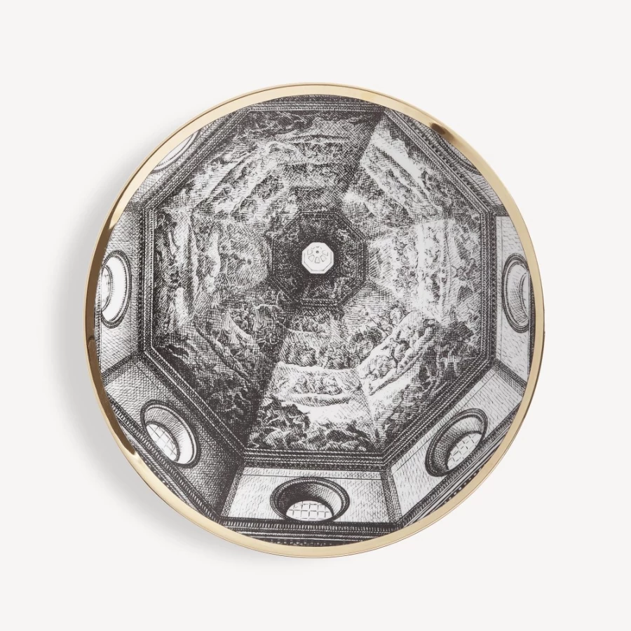 Fornasetti White Black Gold Plate Cupola Santa Maria Del Fiore Florence Decorative Collectible
