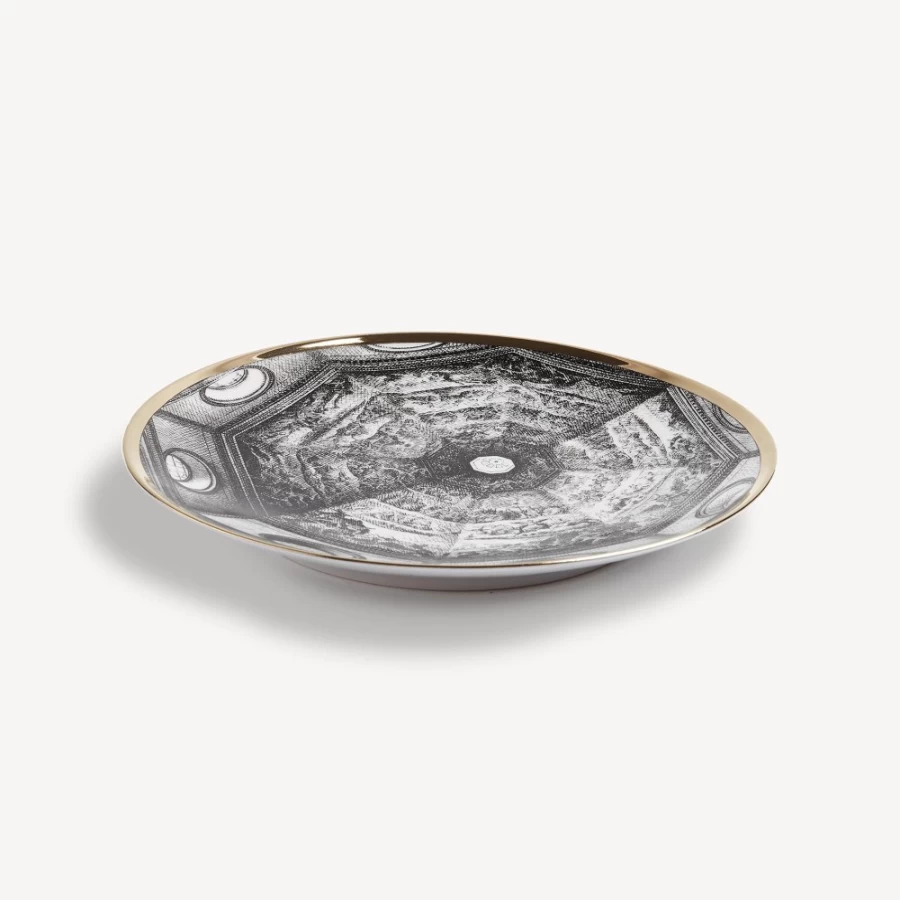 Fornasetti White Black Gold Plate Cupola Santa Maria Del Fiore Florence Decorative Collectible