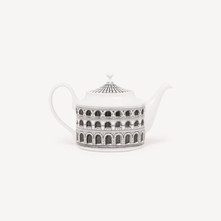 Fornasetti Architettura White and Black Ceramic Teapot - Collectible Designer Teaware