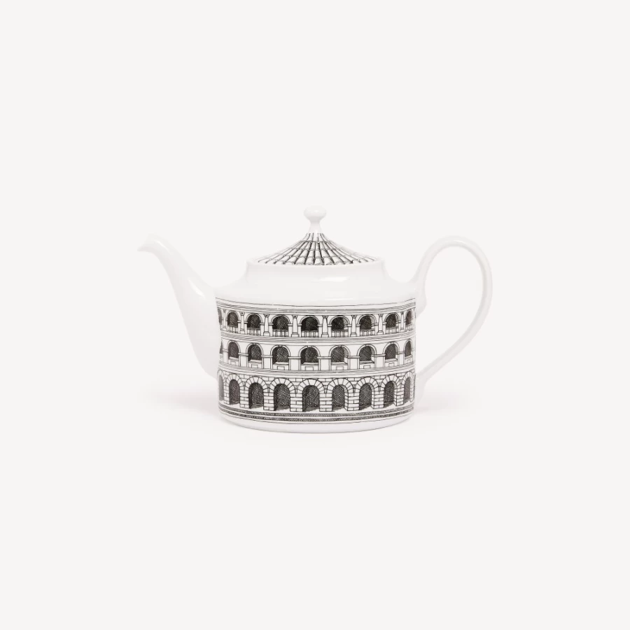 Fornasetti Architettura White and Black Ceramic Teapot - Collectible Designer Teaware