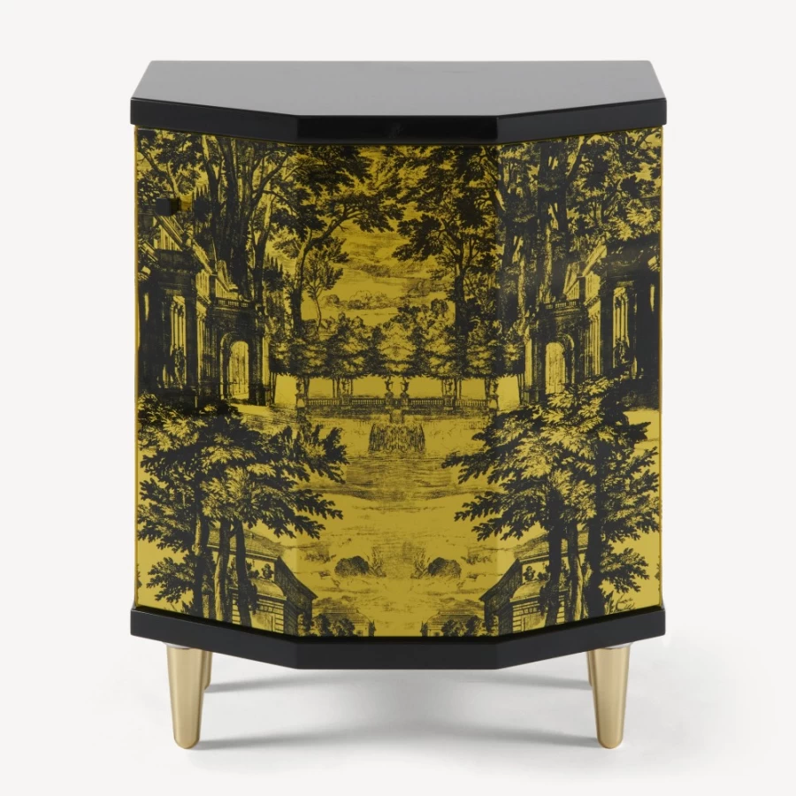 Fornasetti Black and Yellow Polyhedric Giardino Settecentesco Night Stand