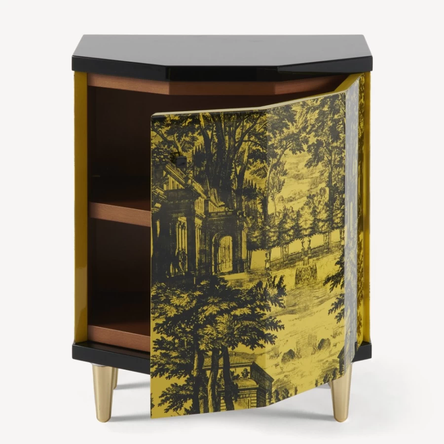 Fornasetti Black and Yellow Polyhedric Giardino Settecentesco Night Stand