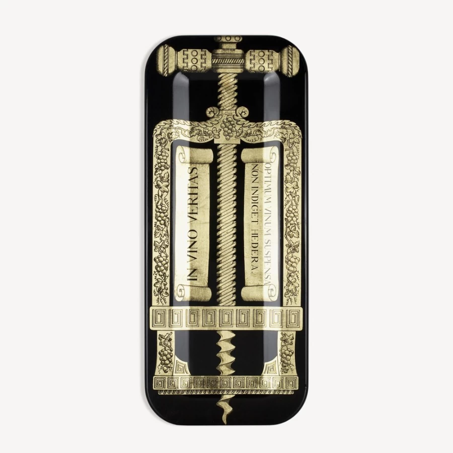 Fornasetti Gold and Black Rectangular Cavatappi Tray - Decorative Luxury Serveware