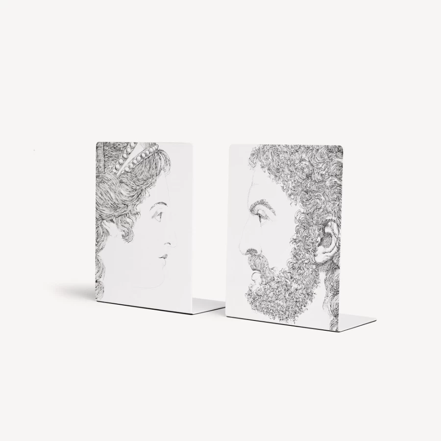 Fornasetti White and Black Profili Bookends - Decorative Designer Book Supports