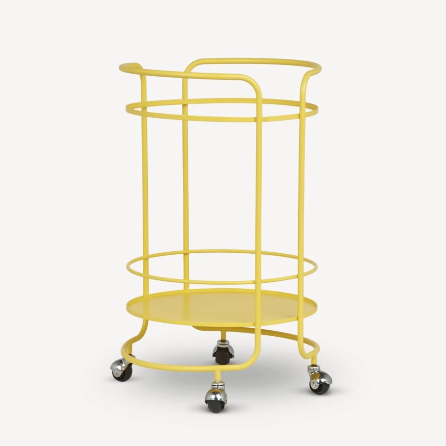 Fornasetti Yellow Round Food Trolley - Elegant Serving Cart for Dining & Kitchen