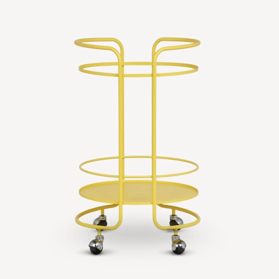 Fornasetti Yellow Round Food Trolley - Elegant Serving Cart for Dining & Kitchen