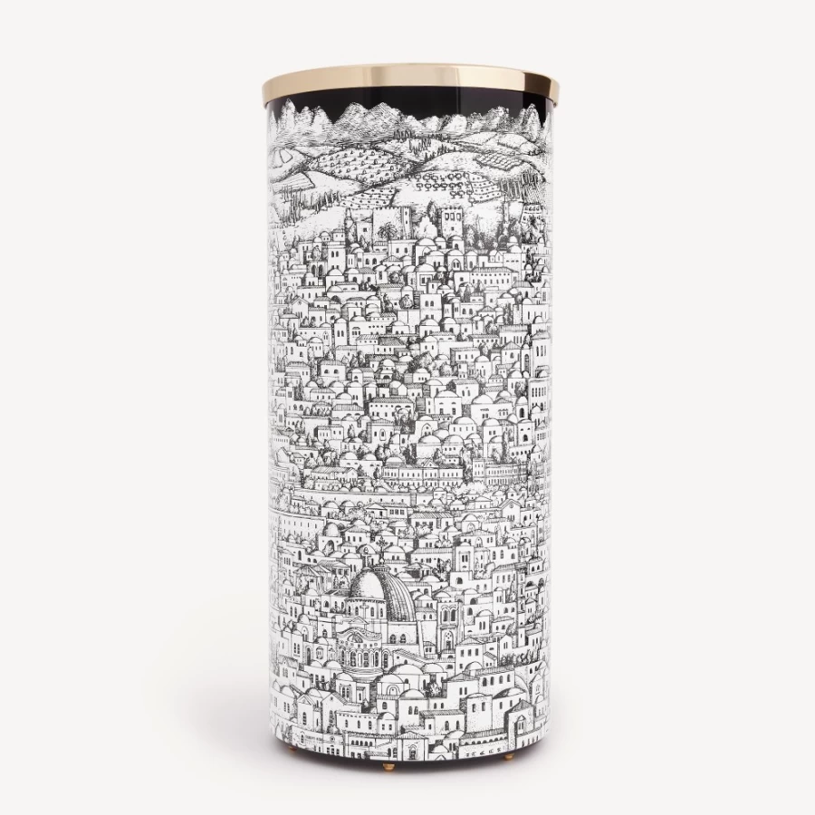 Fornasetti White and Black Gerusalemme Umbrella Stand - Stylish Designer Holder for Home Decor