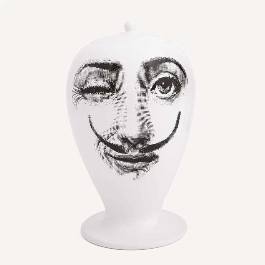 Fornasetti White and Black La Femme Aux Moustaches Decorative Vase