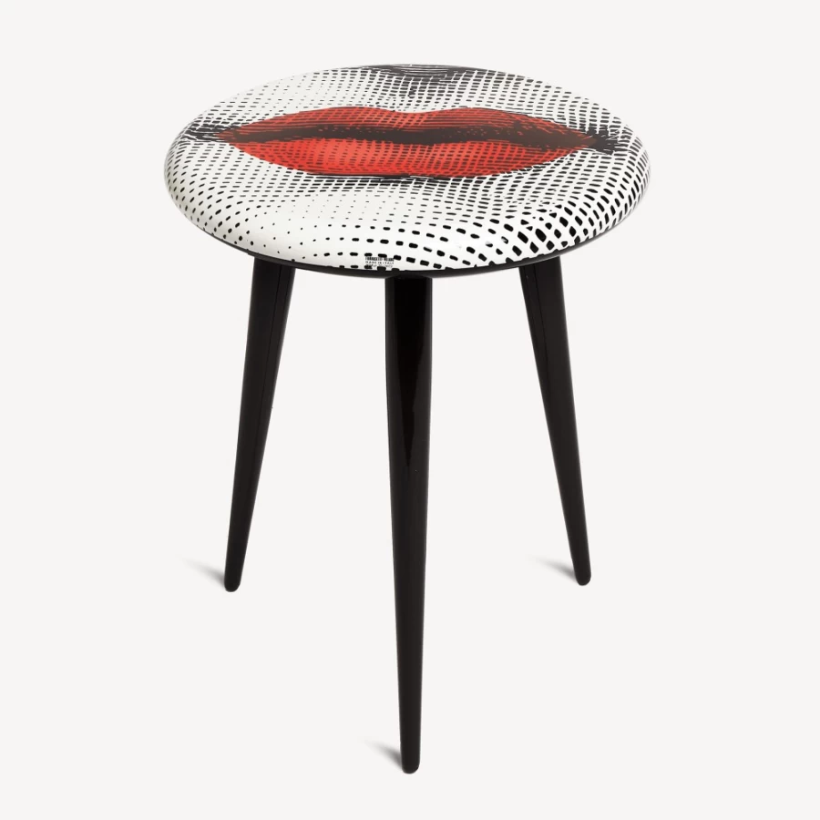 Fornasetti Bocca Stool in White, Black & Red - Designer Bar Stool