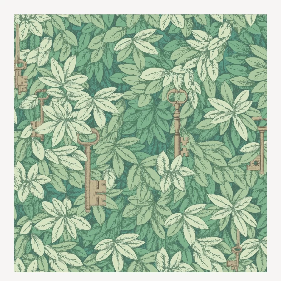 Fornasetti Leaf Green Chiavi Segrete Wallpaper Premium Designer Collection