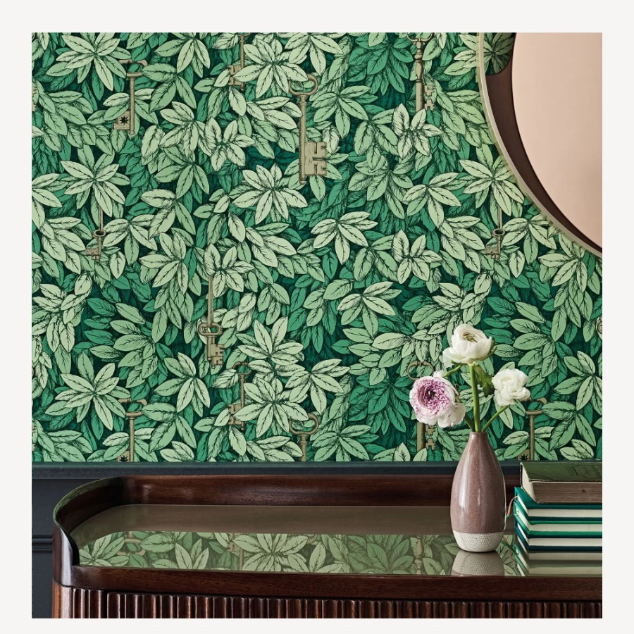 Fornasetti Leaf Green Chiavi Segrete Wallpaper Premium Designer Collection