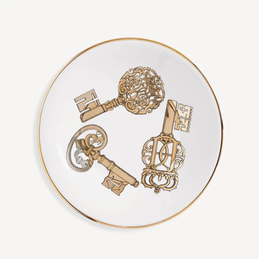 Fornasetti White and Gold Centrepiece Chiavi Decorative Tray