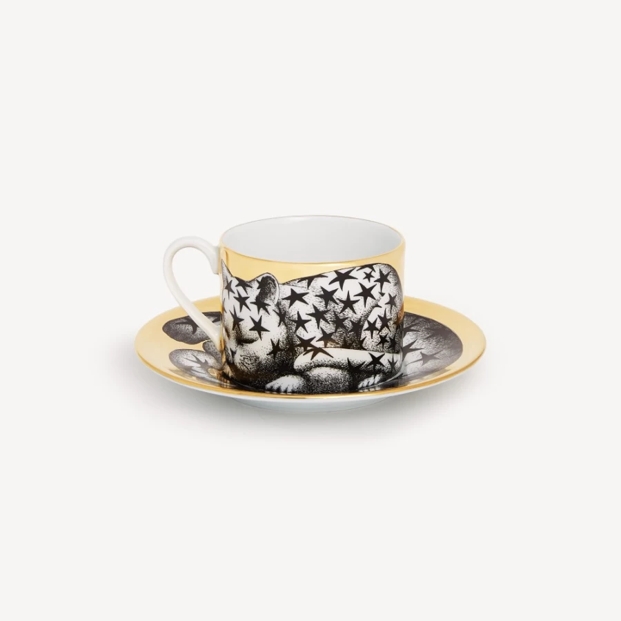 Fornasetti Stellato High Fidelity Tea Cup - White, Black & Gold Ceramic Collectible