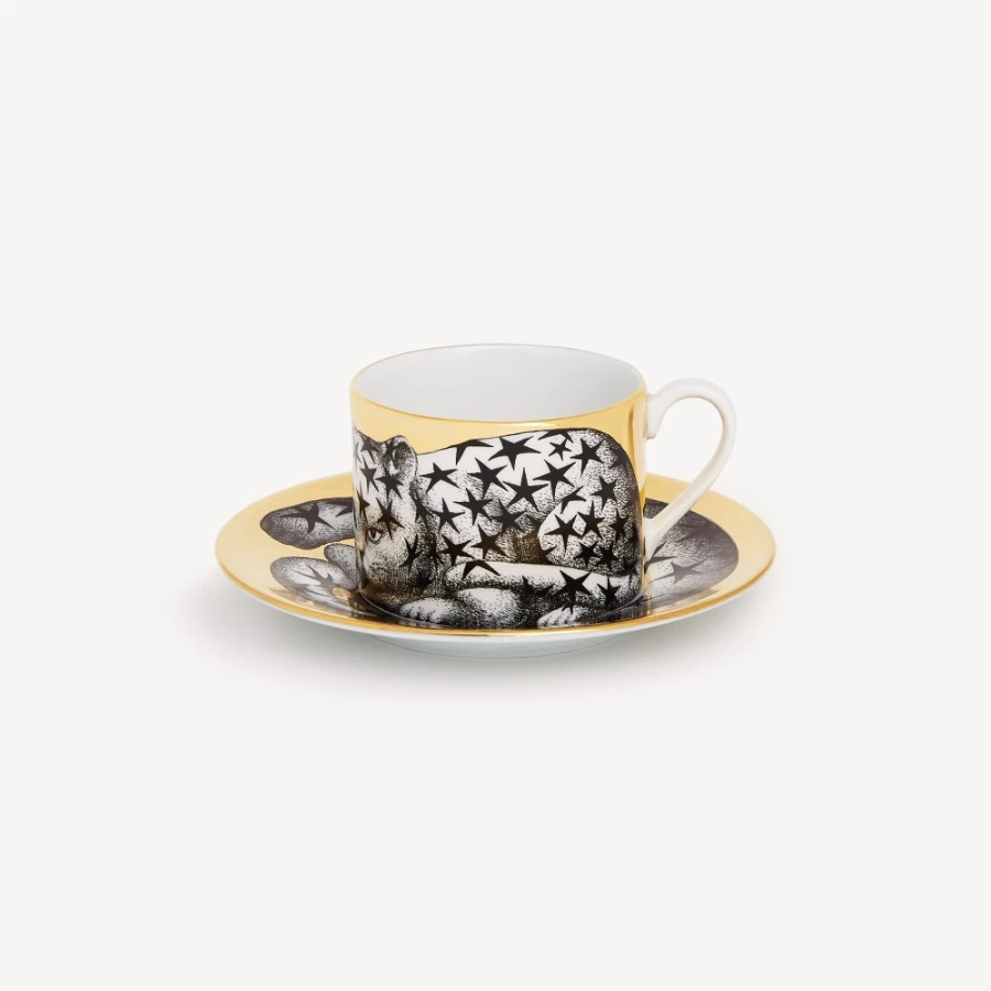 Fornasetti Stellato High Fidelity Tea Cup - White, Black & Gold Ceramic Collectible
