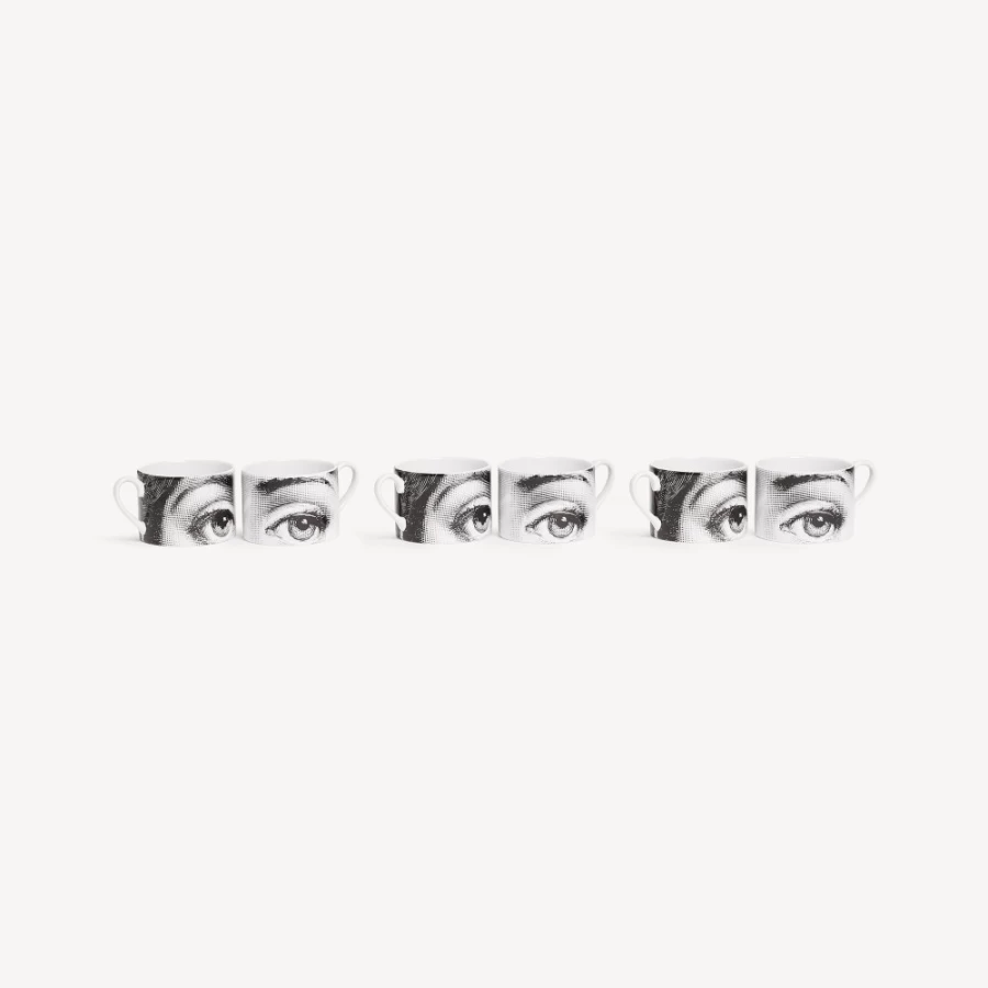 Fornasetti Tema E Variazioni N.1 Tea Cup Set - 6 White/Black Ceramic Cups