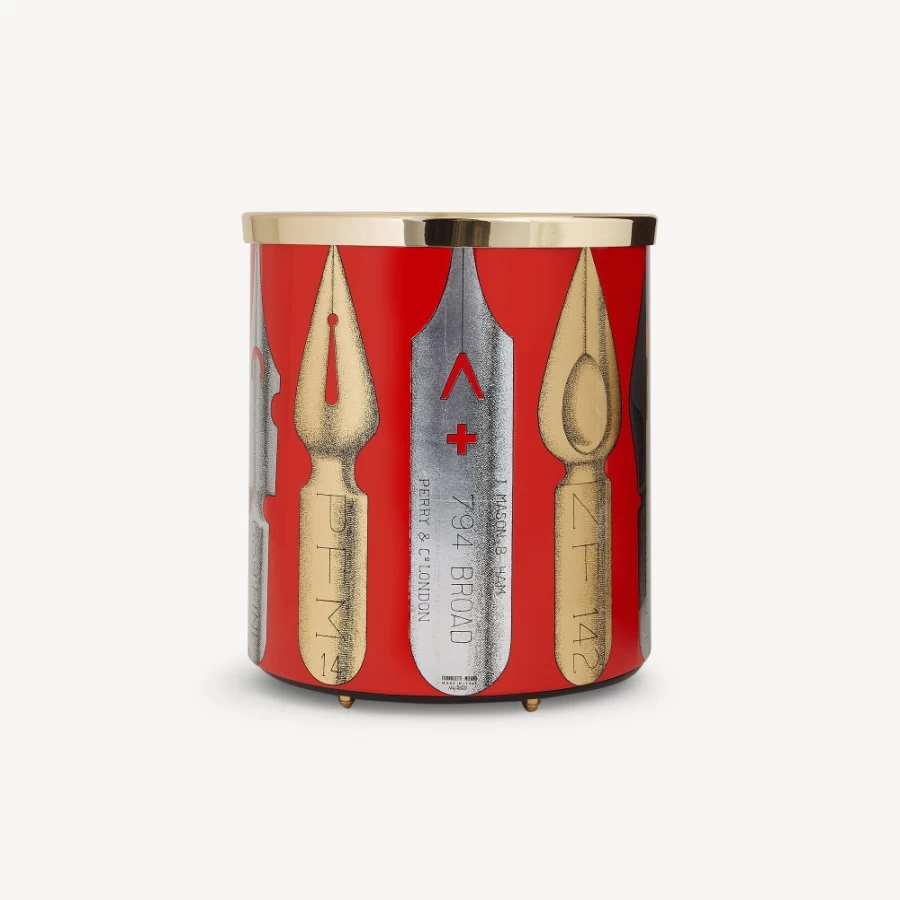 Fornasetti Pennini Paper Basket in Gold, Silver, and Red - Decorative Storage Bin