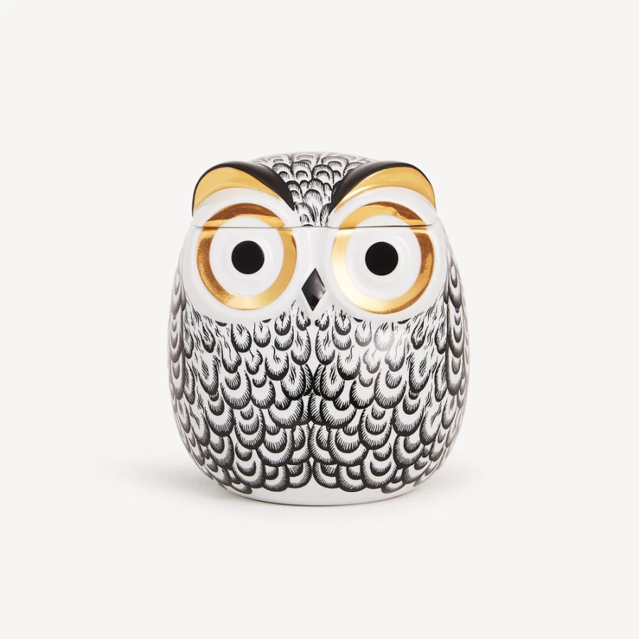 Fornasetti White Black Gold Civetta Piumata Decorative Jar