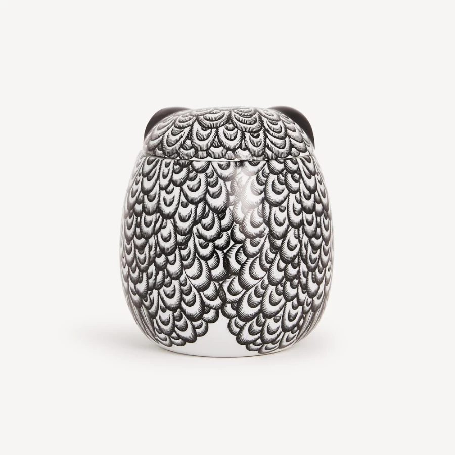 Fornasetti White Black Gold Civetta Piumata Decorative Jar