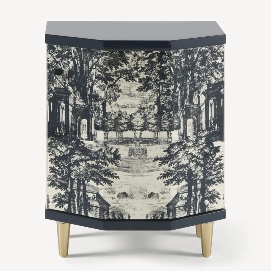 Fornasetti Blue Ivory Giardino Settecentesco Night Stand Polyhedral Side Table