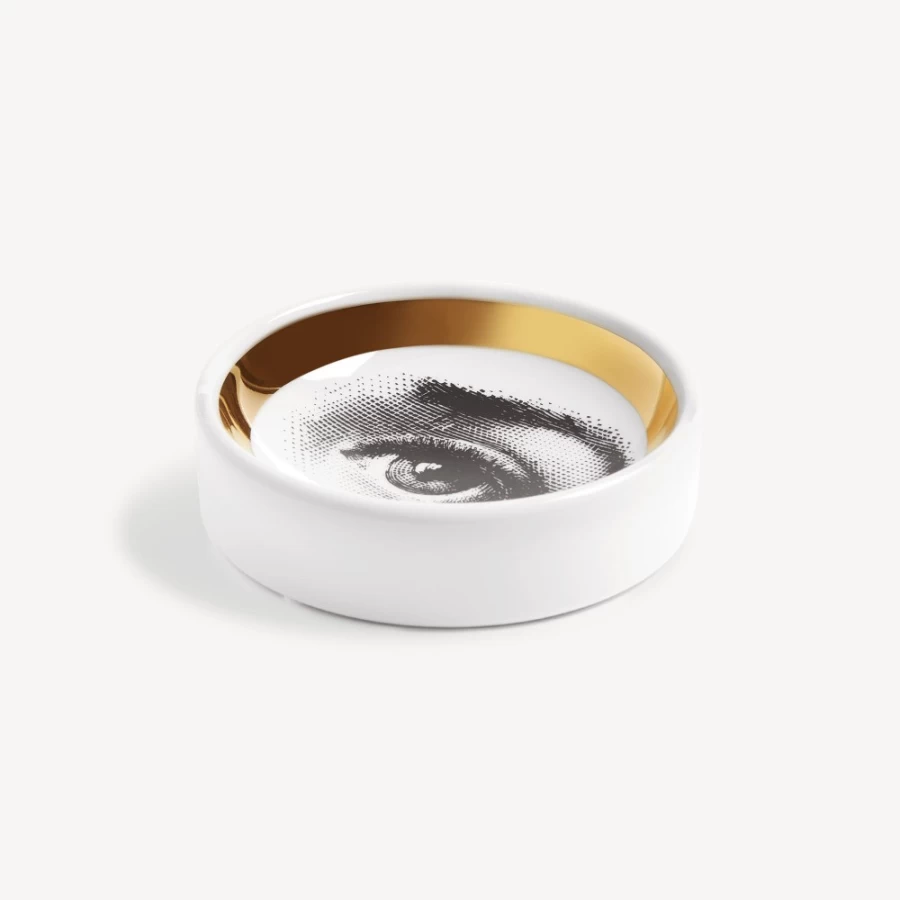 Fornasetti Tema E Variazioni N.35 Ashtray in White, Black & Gold - Collector's Design Piece