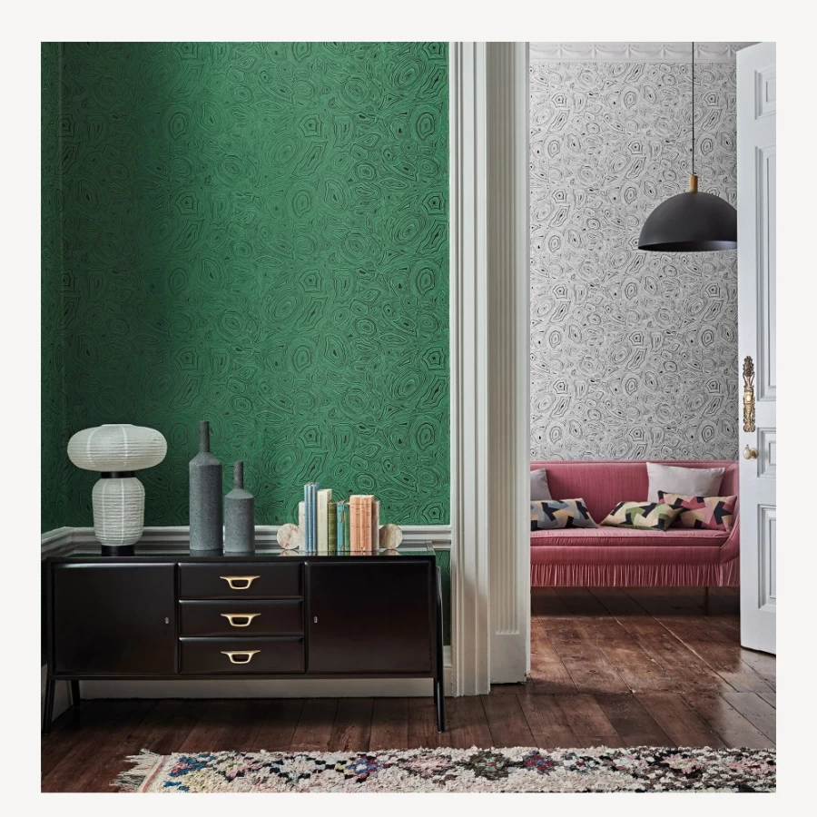 Fornasetti Malachite Wallpaper in White and Black - Premium Designer Wall Covering