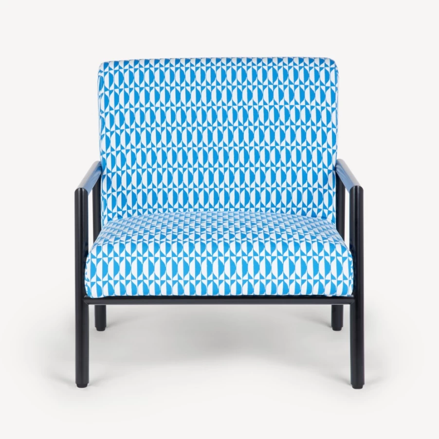 Fornasetti Losanghe Outdoor Armchair in Turquoise, White & Black - Modern Garden Lounge Chair