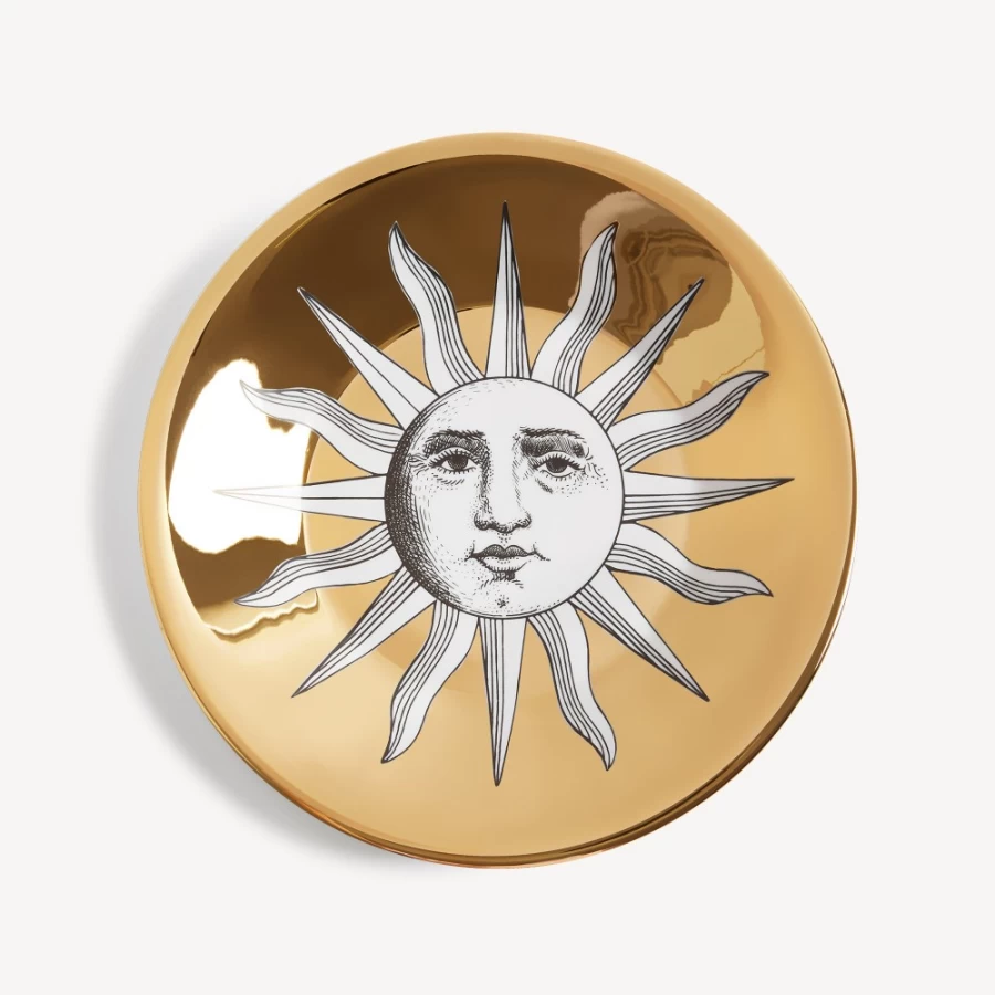 Fornasetti Centrepiece Sole Decorative Tray in White, Black & Gold - Elegant Home Accent