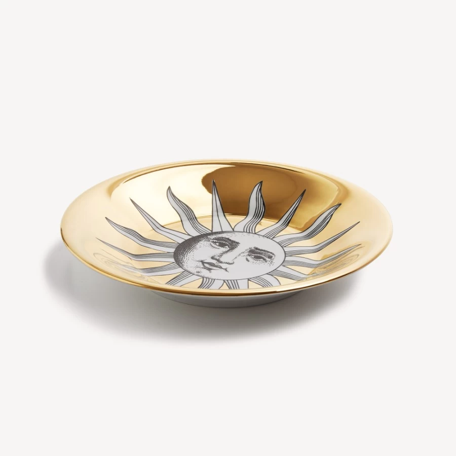 Fornasetti Centrepiece Sole Decorative Tray in White, Black & Gold - Elegant Home Accent