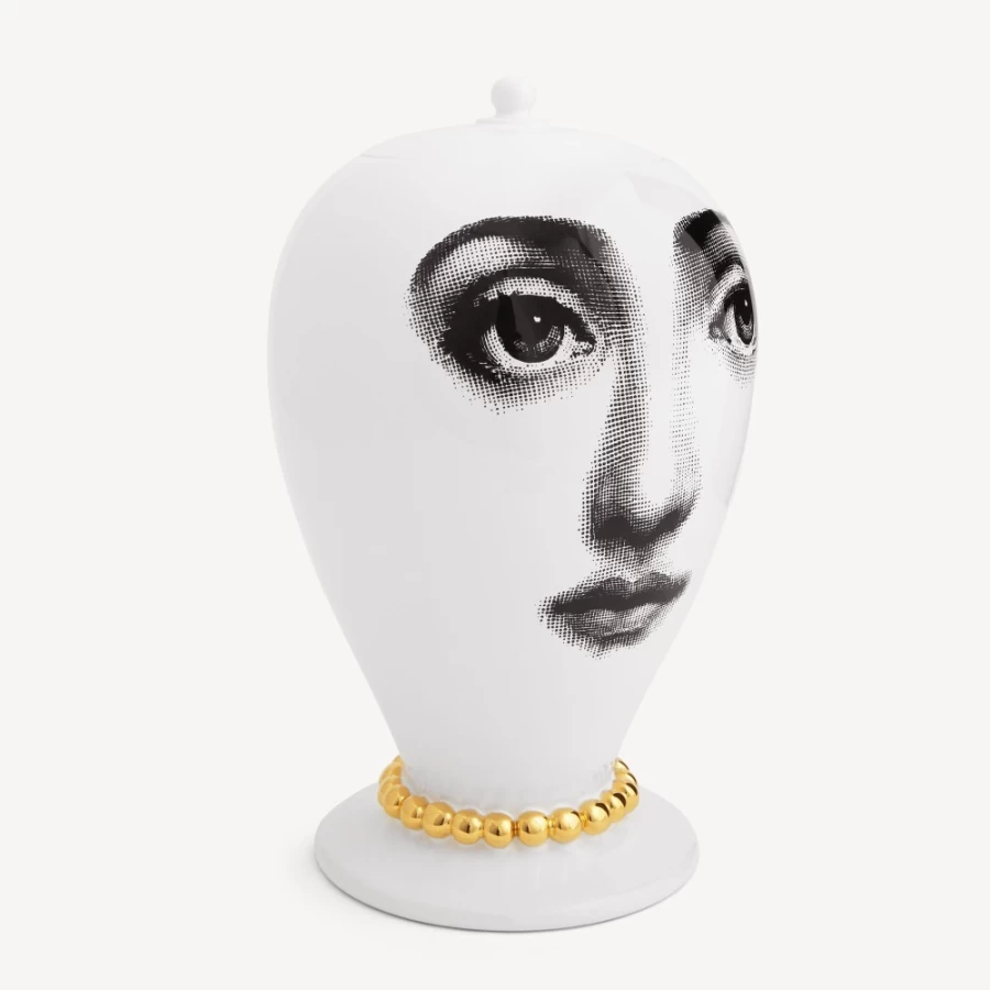 Fornasetti Collana Vase in White, Black & Gold - Decorative Ceramic Home Decor