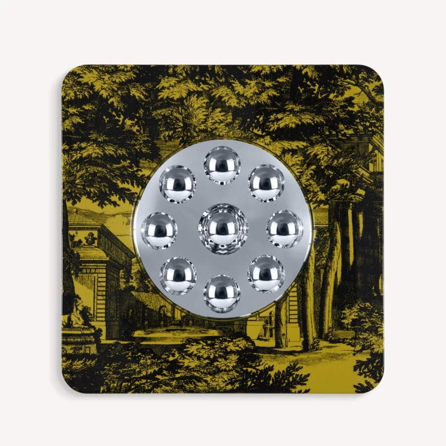 Fornasetti Black and Yellow Giardino Settecentesco Bubble Frame Mirror